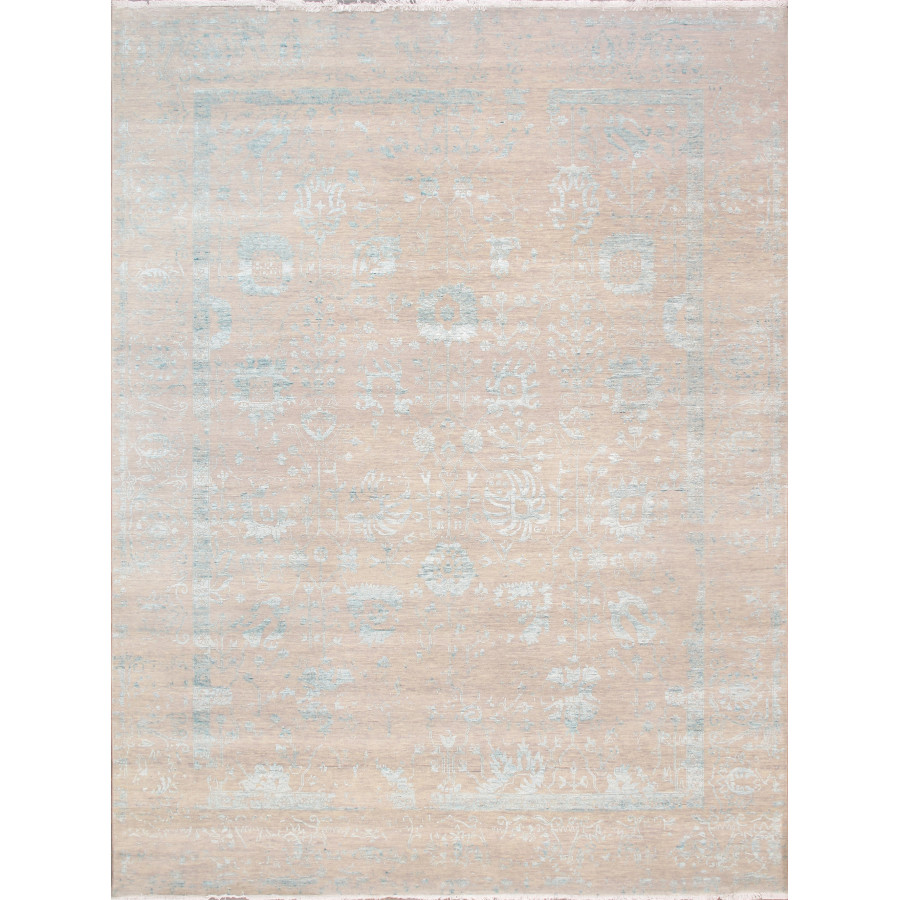 Pasargad - Transitional Collection Hand-Knotted Bamboo Silk/Wool Area Rug in Silver/Aqua, 108" x 142" (vase-4423 9x12)