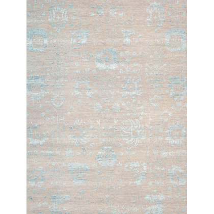 Pasargad - Transitional Collection Hand-Knotted Bamboo Silk/Wool Area Rug in Silver/Aqua, 108" x 142" (vase-4423 9x12)