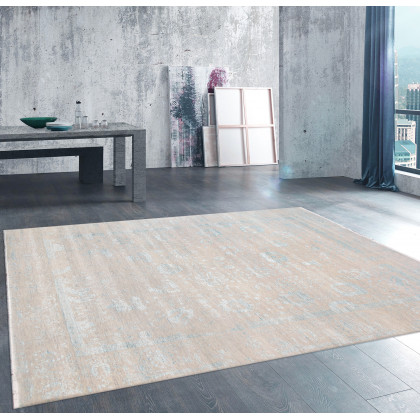 Pasargad - Transitional Collection Hand-Knotted Bamboo Silk/Wool Area Rug in Silver/Aqua, 108" x 142" (vase-4423 9x12)