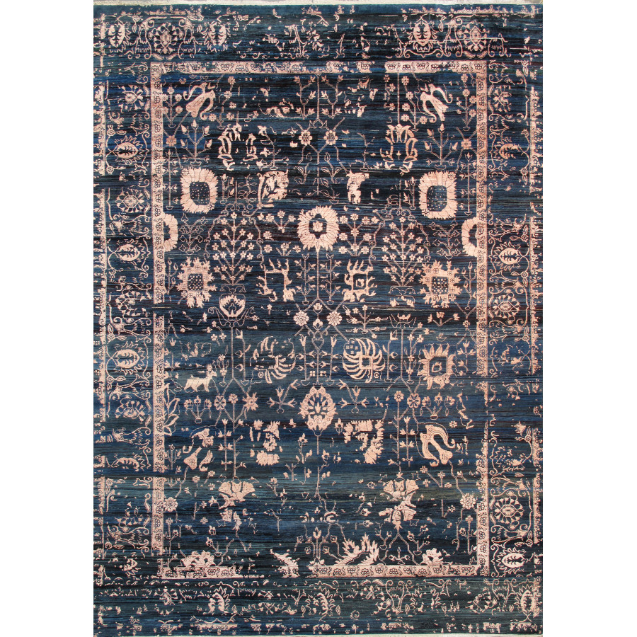 Pasargad - Transitiona Collection Hand-Knotted Bamboo Silk/Wool Area Rug in Blue/Pink, 120" x 168" (VASE-7024 10x14)