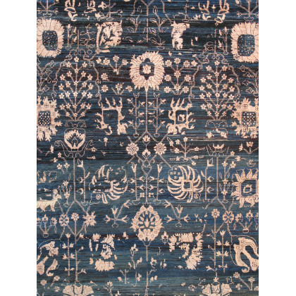 Pasargad - Transitiona Collection Hand-Knotted Bamboo Silk/Wool Area Rug in Blue/Pink, 120" x 168" (VASE-7024 10x14)