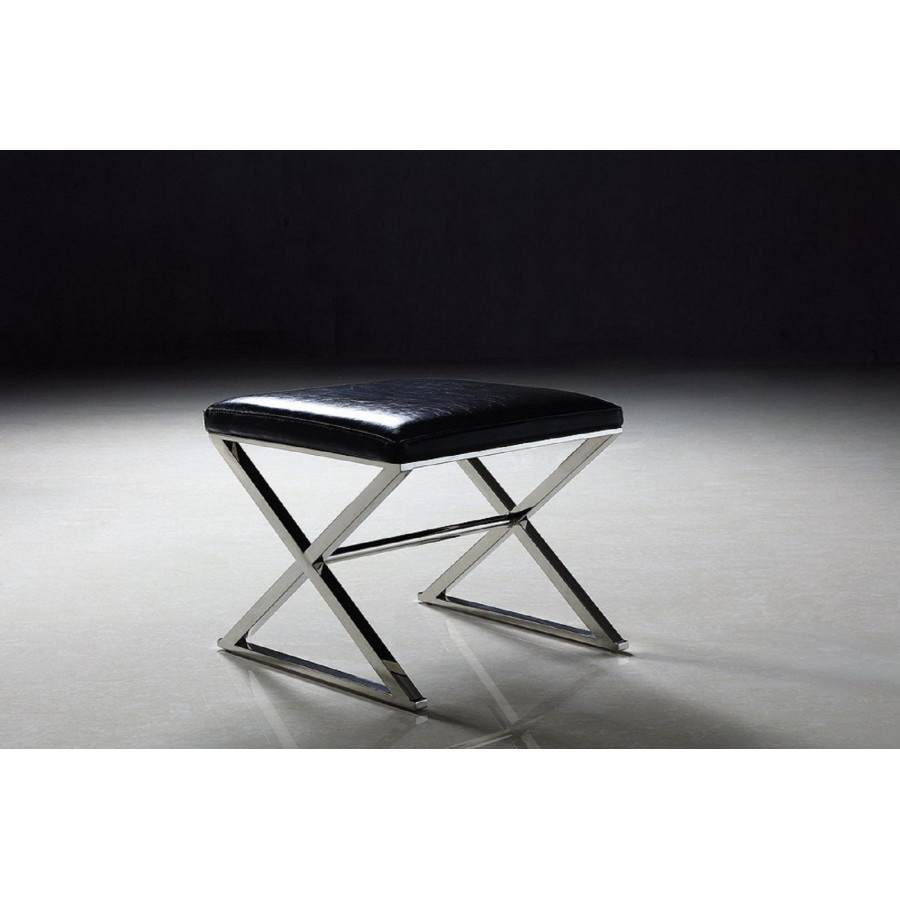 Pasargad Luxe Upholstered Bench - Black/Chrome, Faux Leather