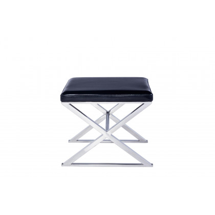 Pasargad Luxe Upholstered Bench - Black/Chrome, Faux Leather