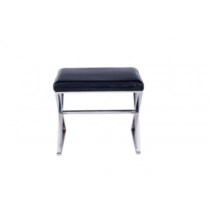 Pasargad Luxe Upholstered Bench - Black/Chrome, Faux Leather