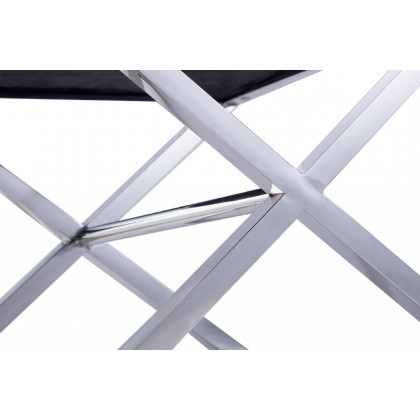 Pasargad Luxe Upholstered Bench - Black/Chrome, Faux Leather