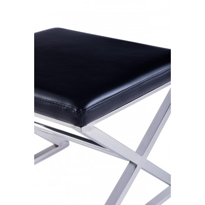 Pasargad Luxe Upholstered Bench - Black/Chrome, Faux Leather