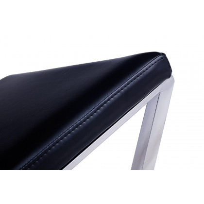 Pasargad Luxe Upholstered Bench - Black/Chrome, Faux Leather