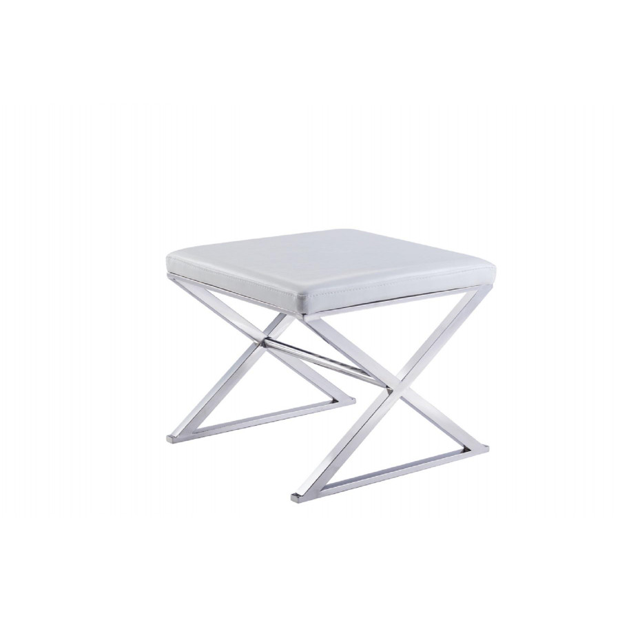 Pasargad Luxe Upholstered Bench - White/Chrome, Faux Leather