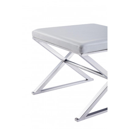 Pasargad Luxe Upholstered Bench - White/Chrome, Faux Leather