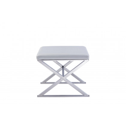 Pasargad Luxe Upholstered Bench - White/Chrome, Faux Leather
