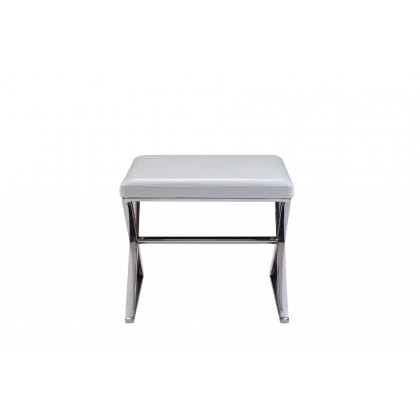 Pasargad Luxe Upholstered Bench - White/Chrome, Faux Leather
