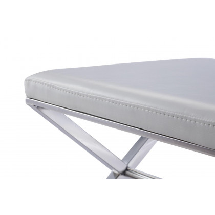 Pasargad Luxe Upholstered Bench - White/Chrome, Faux Leather
