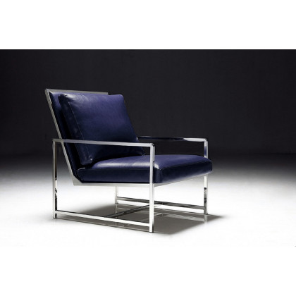Pasargad Luxe Collection Navy Leather Chairs - Navy