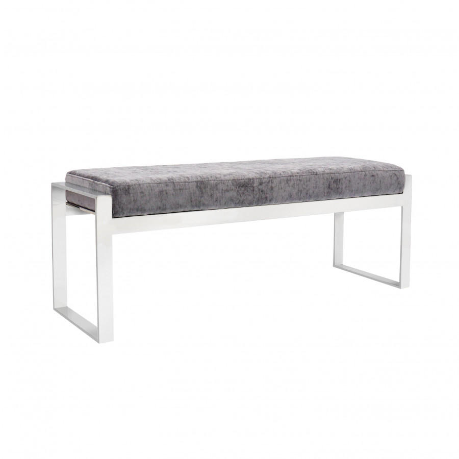 Pasargad Luxe Upholstered Bench - Gray/Chrome, Velvet/Stainless Steel