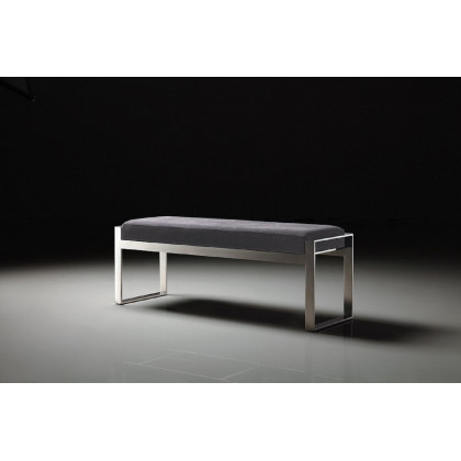 Pasargad Luxe Upholstered Bench - Gray/Chrome, Velvet/Stainless Steel
