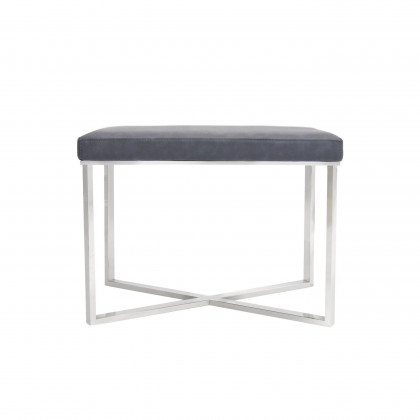 Pasargad - Luxe Upholstered Stool in Gray/Chrome, Faux Leather