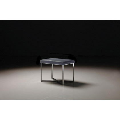 Pasargad - Luxe Upholstered Stool in Gray/Chrome, Faux Leather
