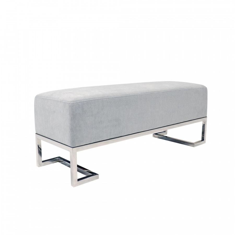 Pasargad Luxe Upholstered Bench - Blue/Chrome, Polyester