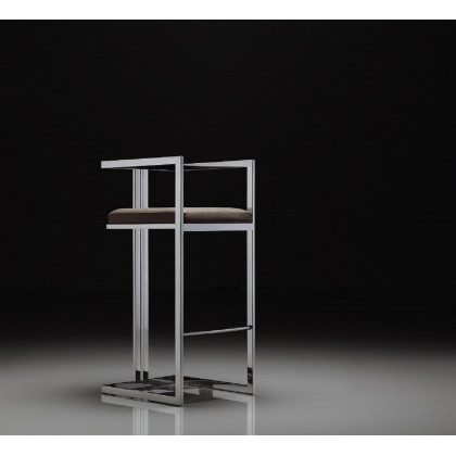 Pasargad - Luxe Upholstered Modern Bar Stool in Gray/Chrome, Faux Leather