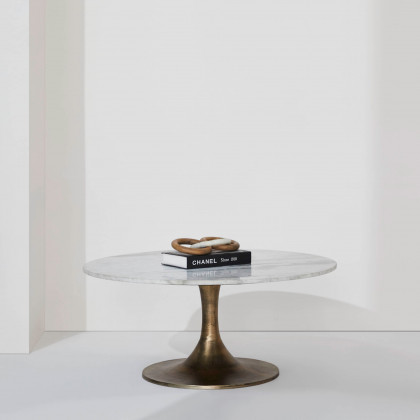 Renwil Lovisa Coffee Table - White Marble/Antique Brass