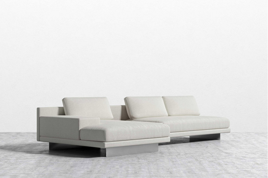 Rove™ Dresden Sectional Sofa with White Lacquer Side Table Microfiber Leather Trento Black - Left-Hand-Facing