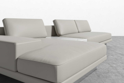 Rove™ Dresden Sectional Sofa with White Lacquer Side Table Microfiber Leather Trento Taupe - Left-Hand-Facing