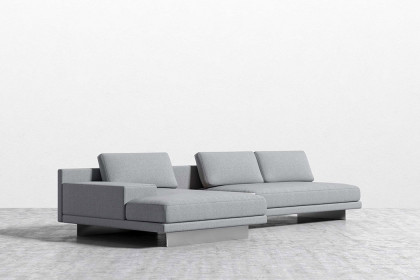 Rove™ Dresden Sectional Sofa with White Lacquer Side Table Plush Weave Porpoise - Left-Hand-Facing