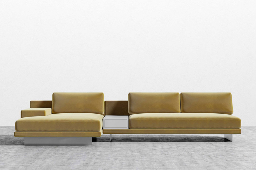 Rove™ Dresden Sectional Sofa with White Lacquer Side Table Plush Velvet Golden Beryl - Left-Hand-Facing