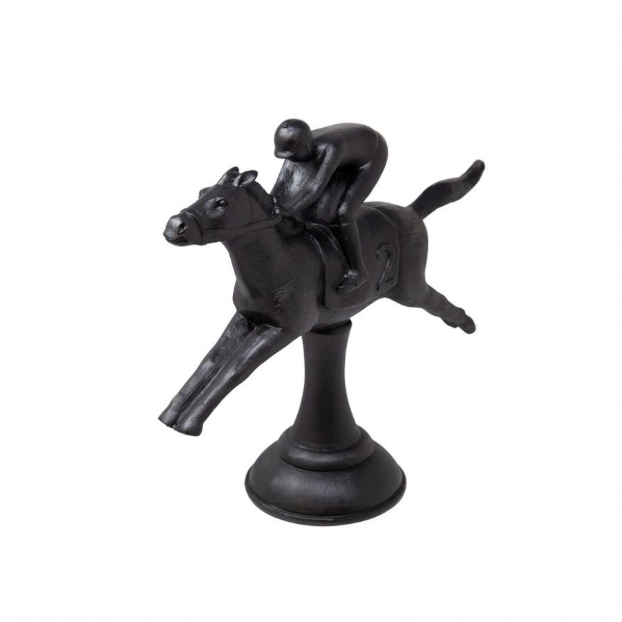 Sagebrook - Black Horse & Jockey Figurine