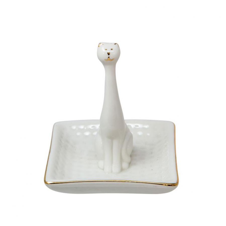 Sagebrook - Cat Square Ring Holder in White/Gold