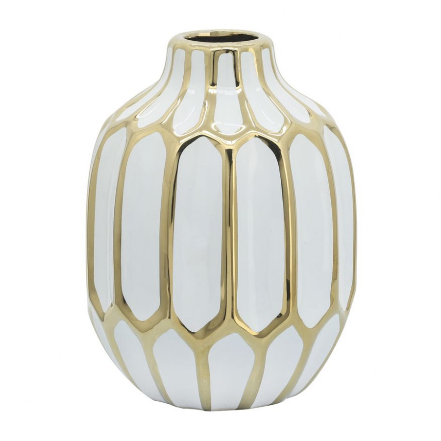 Sagebrook 8" Ceramic Vase - White/Gold