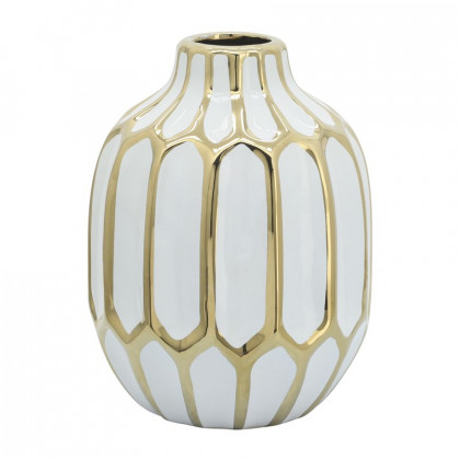 Sagebrook 8" Ceramic Vase - White/Gold