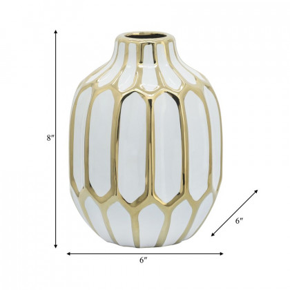 Sagebrook 8" Ceramic Vase - White/Gold