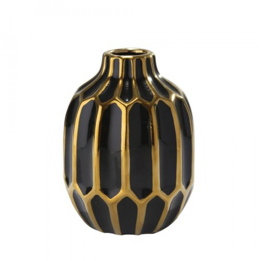 Sagebrook 8" Ceramic Vase - Black/Gold