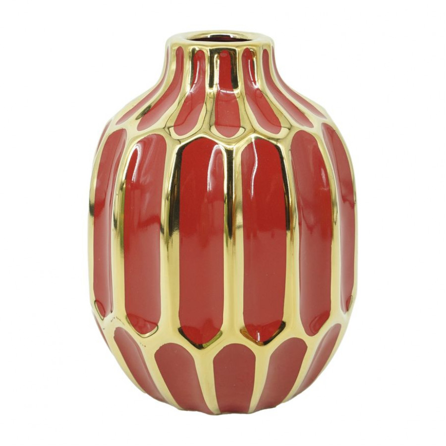 Sagebrook 8" Ceramic Vase - Red/Gold