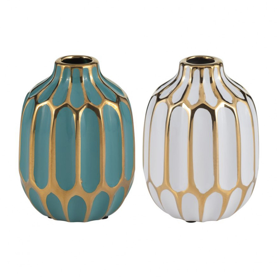 Sagebrook 5" Ceramic Vase (Set Of 2) - Turquoise/White