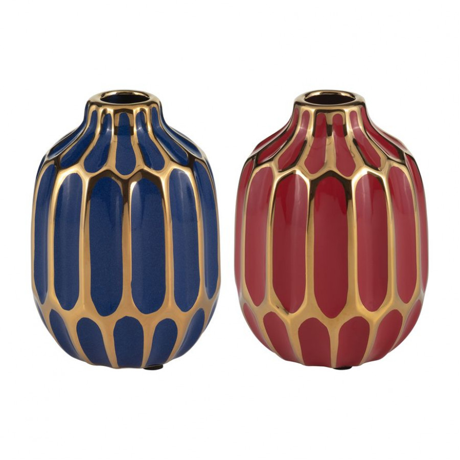 Sagebrook 5" Ceramic Vase (Set Of 2) - Navy/Red