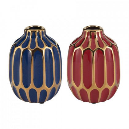 Sagebrook 5" Ceramic Vase (Set Of 2) - Navy/Red