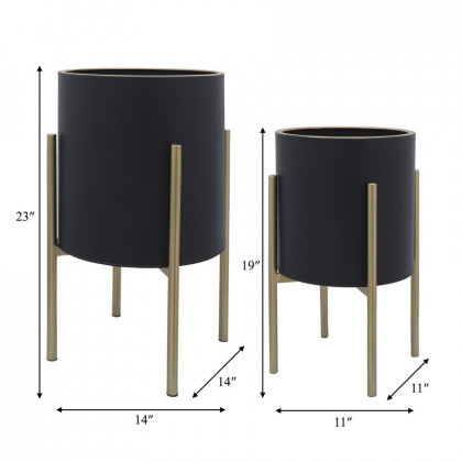 Sagebrook Planters On Metal Stand (Set Of 2) - Black/Gold