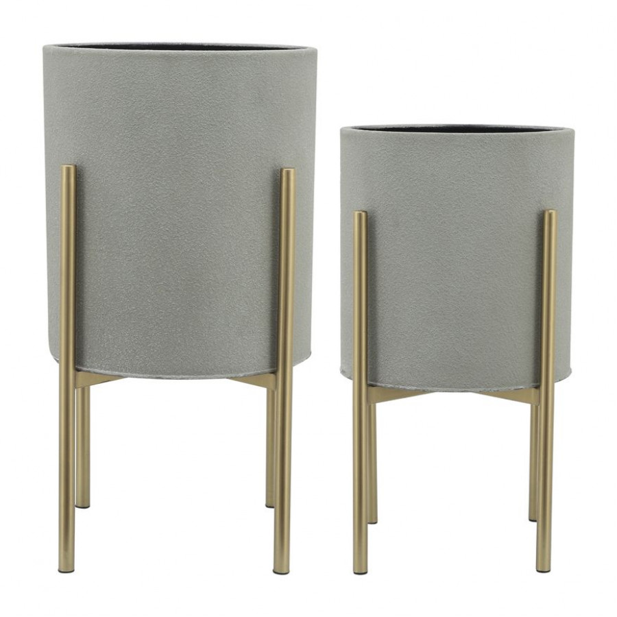 Sagebrook - Textured Planters On Metal Stand (Set Of 2)