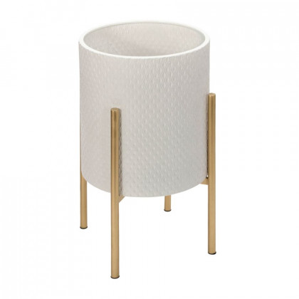 Sagebrook Textured Planters On Metal Stand (Set Of 2) - White/Gold