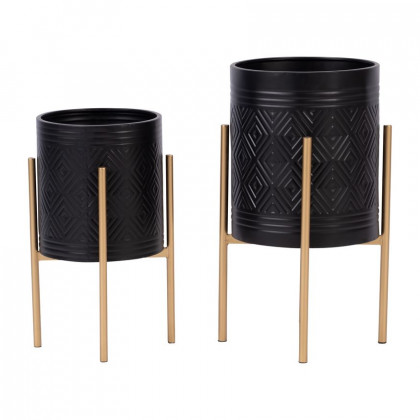 Sagebrook - Aztec Planters On Metal Stand (Set Of 2)