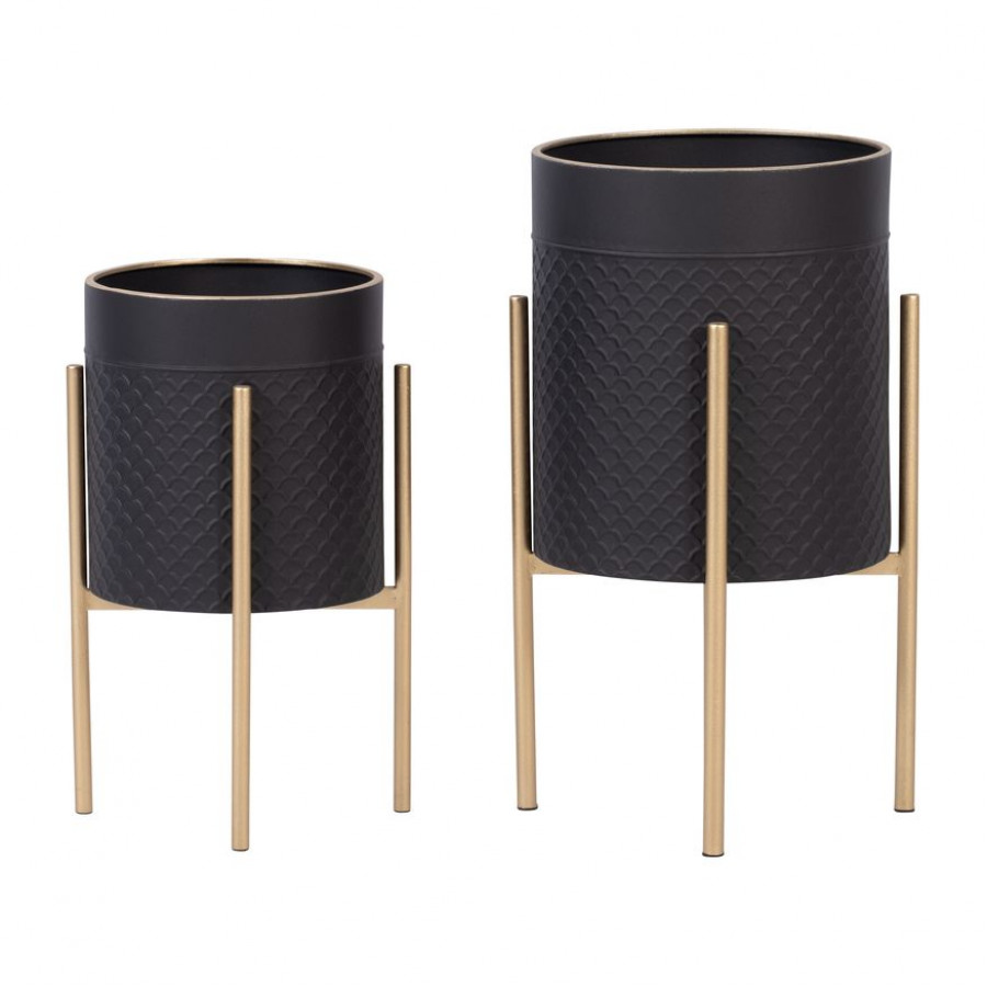 Sagebrook Scales Planters On Metal Stand (Set Of 2) - Black/Gold