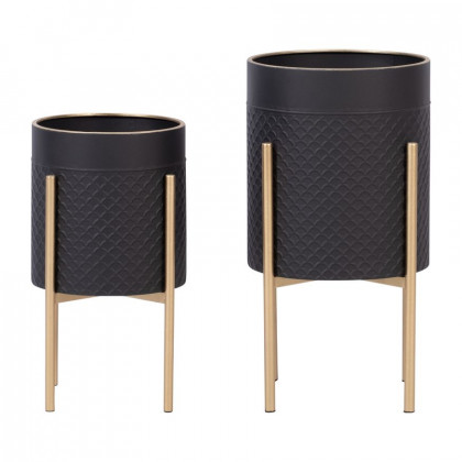 Sagebrook Scales Planters On Metal Stand (Set Of 2) - Black/Gold