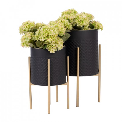 Sagebrook Scales Planters On Metal Stand (Set Of 2) - Black/Gold