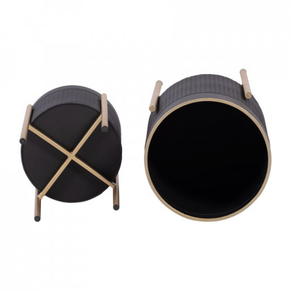 Sagebrook Scales Planters On Metal Stand (Set Of 2) - Black/Gold