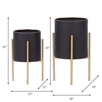Sagebrook Scales Planters On Metal Stand (Set Of 2) - Black/Gold