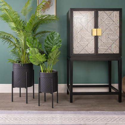 Sagebrook Scales Planters On Metal Stand (Set Of 2) - Black/Gold