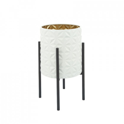 Sagebrook Aztec Planters On Metal Stand (Set Of 2) - White/Gold/Black