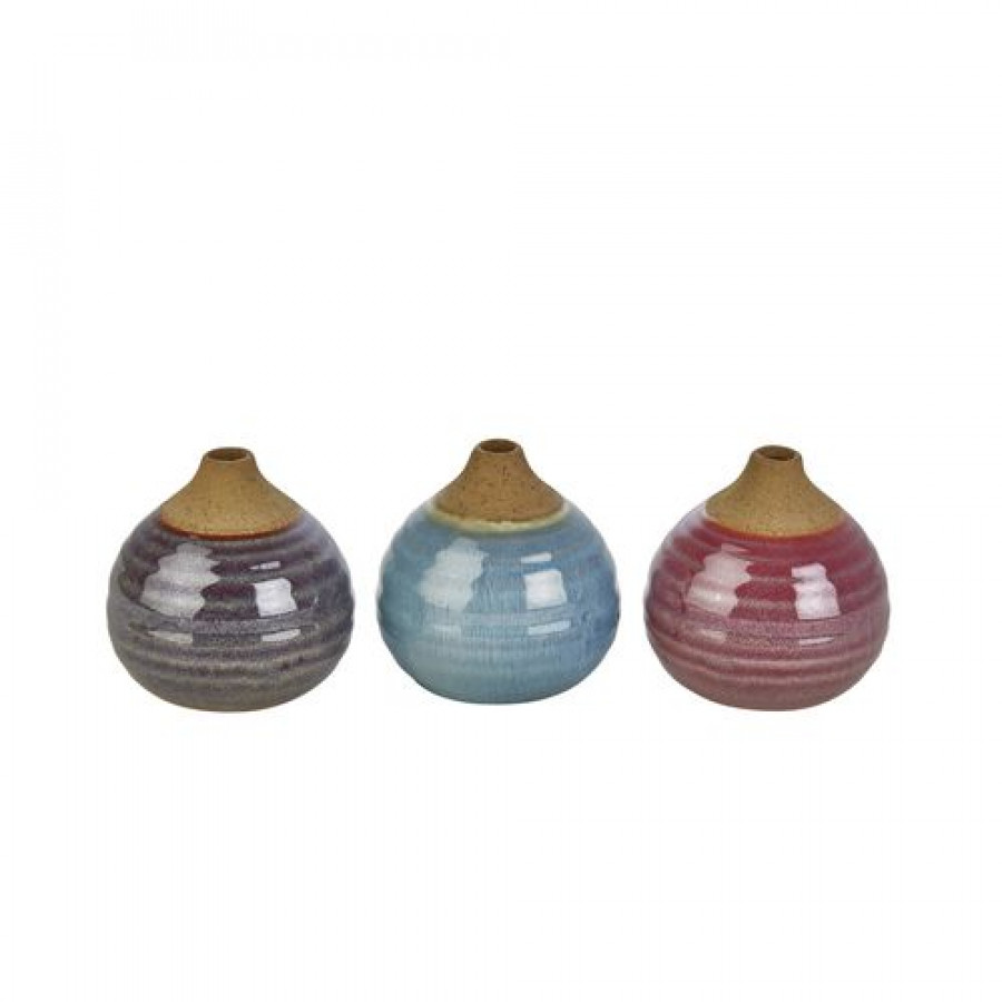 Sagebrook Glazed Bud Vases (Set Of 3) - Purple/Blue/Pink